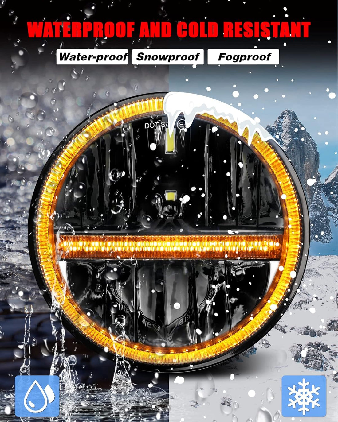 YELLOW JEEP 7INCH 100W RATED POWER 80 WATTS ROUND MOTOR CYCLE HEADLIGHT SUPER BRIGHT RGB LED FOG DRIVING(COOL WHITE,)