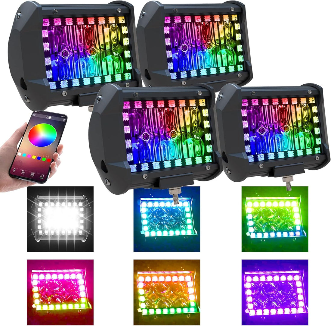 NEW 4INCH 100W RGB LED WORK FOG DRIVING LIGHT BAR FOR CAR/TRUCK/UTV/MOTORCYCLE ALUMINIUM(RGB SPECIFICATION)